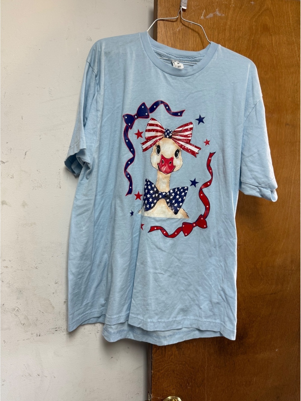 XL Light Blue Cotton T-Shirt with Patriotic Duck Print